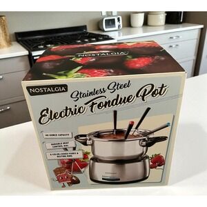 Nostalgia‎ Stainless Steel Electric Fondue Pot 48 oz Heat Control 6 Forks Sealed